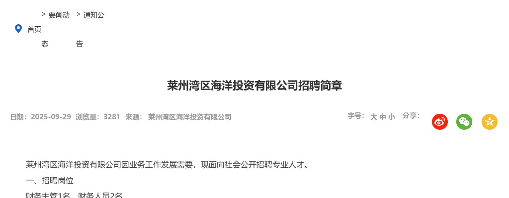 2025年莱州湾区海洋投资有限公司招聘简章(共3人） 图片